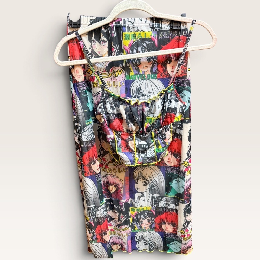 SHEIN Teen Girls Anime Manga Print 2 Piece Set Crop Top Midi Skirt Size 14Y